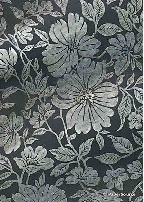 Flat Foil Magnolia | Black Cotton with Silver foiled floral design on handmade, recycled A4 paper-curled | PaperSource