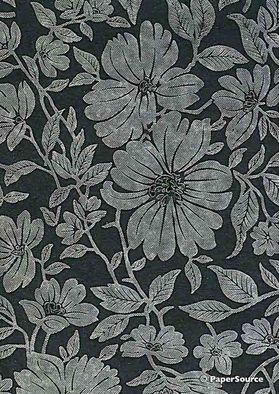 Flat Foil Magnolia | Black Cotton with Silver foiled floral design on handmade, recycled A4 paper | PaperSource