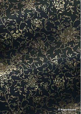 Flat Foil Meander | Black Cotton with Gold foiled floral design on handmade, recycled A4 paper-curled | PaperSource