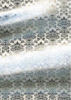 Flat Foil | Insignia with Silver foiled Damask pattern on Quartz White Pearl on handmade, recycled A4 paper - curled | PaperSource