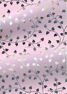 Flat Foil Ivy Pastel Pink Cotton with Silver foil, handmade recycled paper | PaperSource