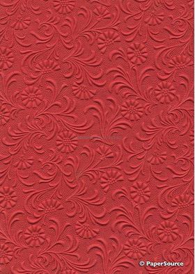 Embossed Sunflower Bright Red Matte A4 handmade recycled paper
