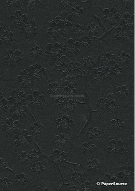 Embossed Sakura Cherry Blossom, Onyx Black Sparkle Pearlescent Handmade Recycled A4 paper | PaperSource