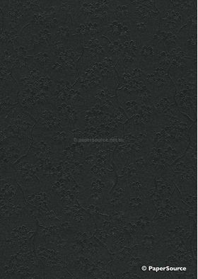 Embossed Sakura Cherry Blossom, Onyx Black Sparkle Pearlescent Handmade Recycled A4 paper | PaperSource