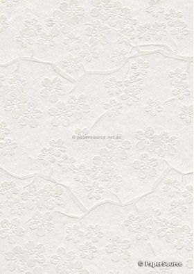 Embossed Sakura Cherry Blossom White Matte A4 Handmade, Recycled paper | PaperSource