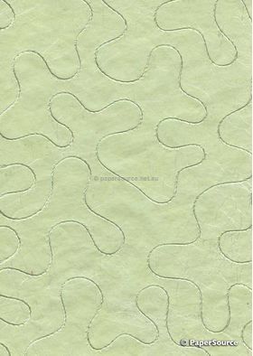 Embroidered Jigsaw Mint Green stitching on Mint Laser SIlk A4 Handmade, Recycled paper | PaperSource