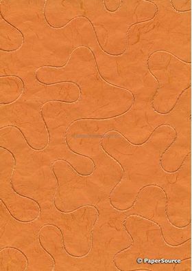 Embroidered Jigsaw Orange stitching on Orange Laser SIlk A4 Handmade, Recycled paper | PaperSource