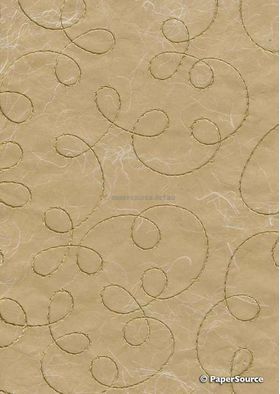 Embroidered Swirl Beige stitching on Beige Laser SIlk A4 Handmade, Recycled paper | PaperSource