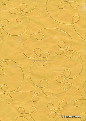Embroidered Swirl Yellow stitching on Yellow Laser SIlk A4 Handmade, Recycled paper | PaperSource