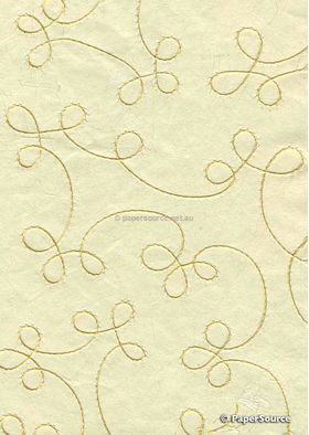 Embroidered Swirl Cream stitching on Ivory Laser SIlk A4 Handmade, Recycled paper | PaperSource