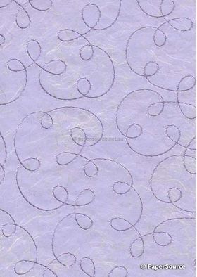 Embroidered Swirl Lilac stitching on Lilac Laser SIlk A4 Handmade, Recycled paper | PaperSource