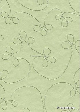 Embroidered Swirl Mint Green stitching on Mint Laser SIlk A4 Handmade, Recycled paper | PaperSource