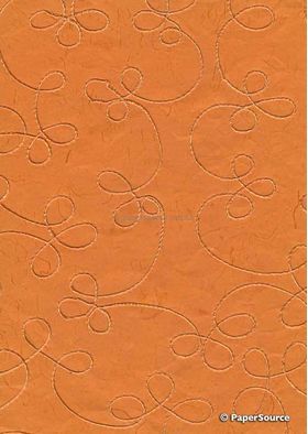 Embroidered Swirl Orange stitching on Orange Laser SIlk A4 Handmade, Recycled paper | PaperSource