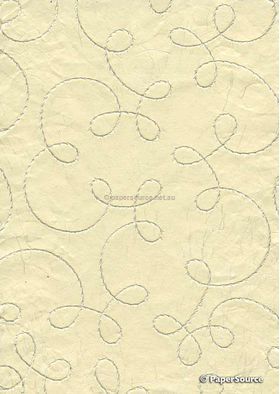 Embroidered Swirl Ivory stitching on Ivory Laser SIlk A4 Handmade, Recycled paper | PaperSource