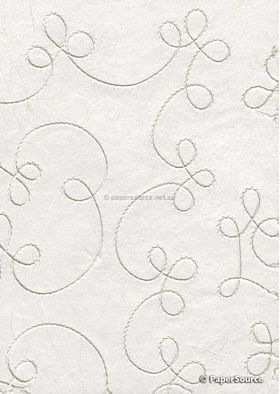 Embroidered Swirl White stitching on White Laser SIlk A4 Handmade, Recycled paper | PaperSource