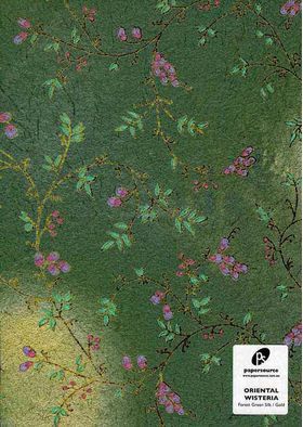 Orientals | Wisteria Green with Gold highlights on Handmade, Recycled, Silk A4 paper | PaperSource