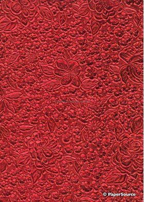 Embossed Foil Bouquet Red Foil on Red Matte Cotton A4 handmade recycled paper | PaperSource