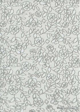 Chiffon Spring White with Silver and Glitter Floral Print A4 paper | PaperSource