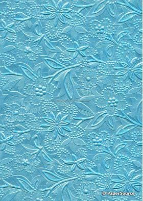 Embossed Bloom Turquoise Blue No.13 Pearlescent A4 handmade paper