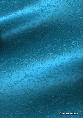 Embossed Espalier Peacock Blue Pearlescent A4 recycled paper | PaperSource