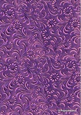 CLEARANCE Embossed Foil Purple Foil on Pink Matte Cotton A4 handmade recycled paper