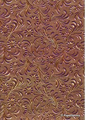 Embossed Foil Copper Foil on Purple Matte Cotton A4 handmade recycled paper