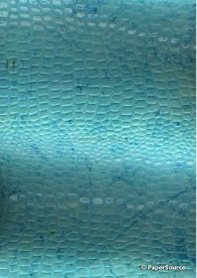 Leather Cobra Batik Aqua Blue Embossed Faux Leather Handmade Recycled paper | PaperSource