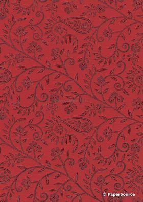Flat Foil Needlelace Red Matte Cotton with Black foil, handmade recycled paper | PaperSource
