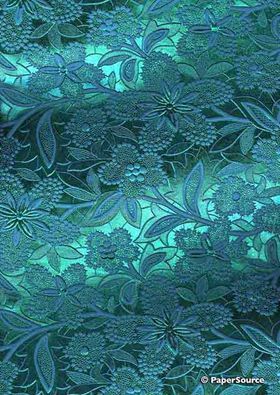 Embossed Foil Bloom | Turquoise Foil on Aqua Blue Matte Cotton A4 handmade recycled paper curled | PaperSource