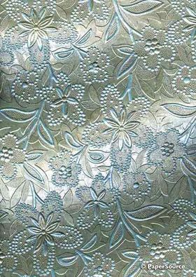 Embossed Foil Silver Foil on Pastell Blue Pearlescent Cotton A4 handmade recycled paper curled