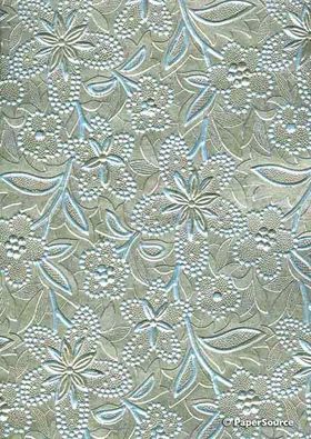 Embossed Foil Silver Foil on Pastell Blue Pearlescent Cotton A4 handmade recycled paper