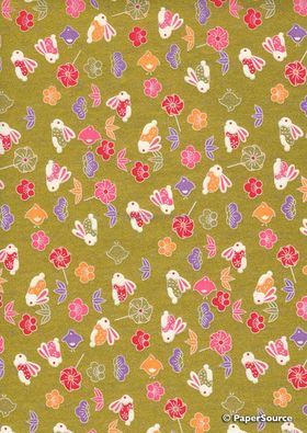 Japanese Chiyogami Luxe A4 Yuzen paper with cute bunnies on gold | PaperSource