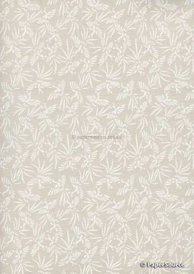 Japanese Mill | A delicate Crane pattern printed in pearl ink on matte white 200gsm board | PaperSource