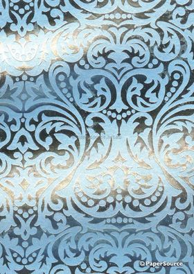 Flat Foil Silver Foil on Pastel Blue Pearlescent Cotton A4 handmade recycled paper | PaperSource