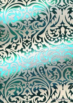 Flat Foil Turquoise Foil on Pearl Pearlescent Cotton A4 handmade recycled paper | PaperSource